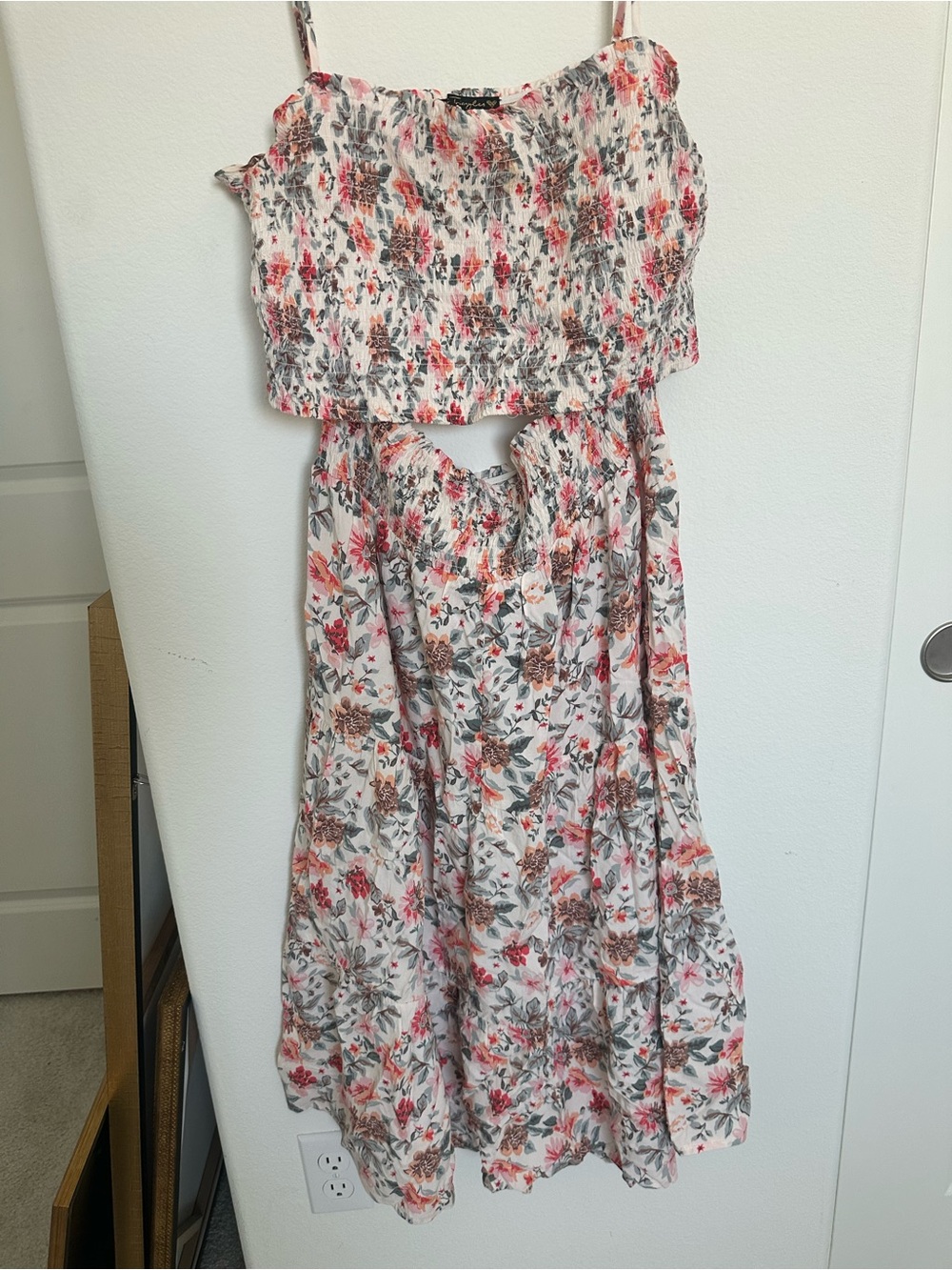 City Studio Floral Midi Skirt — Cream with Pink & Green Floral Print